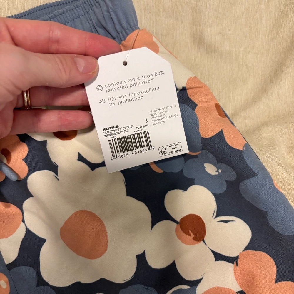 Little Co. Kids Floral Swim Trunks - Blue and Orange - Picture 2 of 4